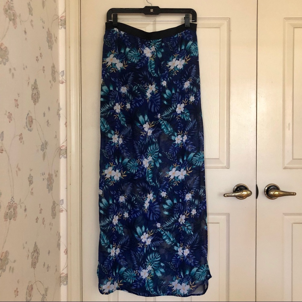 H&M DIVIDED Blue Tropical Maxi Skirt w/Slit